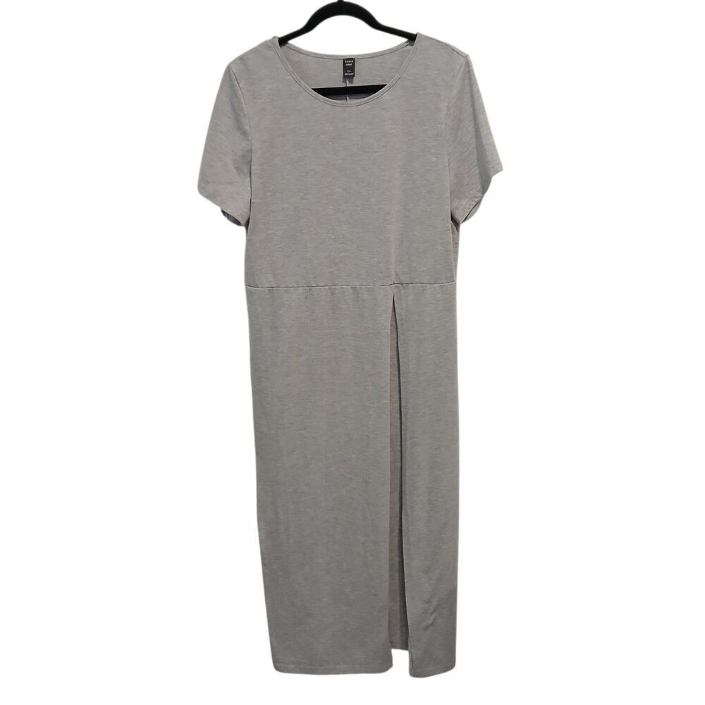 Shein Curve Women Dress Maxi Size 1XL Gray Long Front Slit Short Sleeve NEW 36"‎